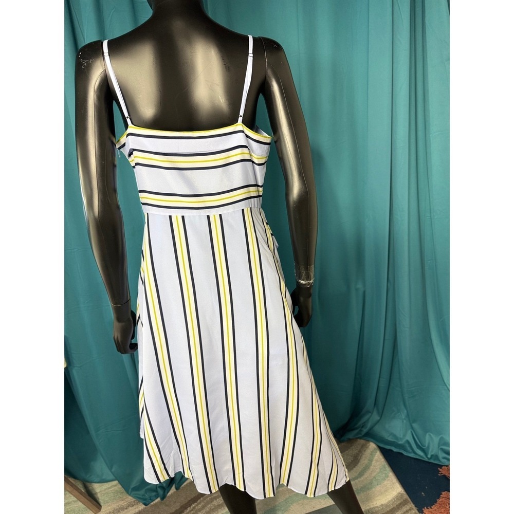 Banana Republic Dress Petite 10 Blue Yellow Black Striped Sleeveless Asymmetric - Picture 3 of 10